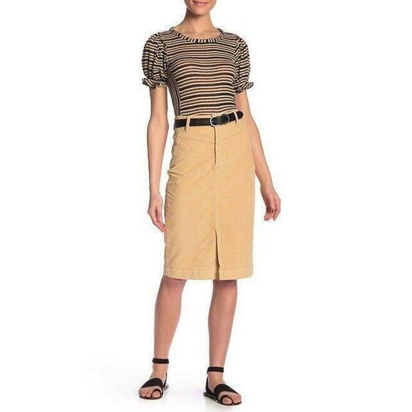 Free People Women's Rosemary Stretch Corduroy Midi Pencil Skirt Praline 25 NWT - Picture 3 of 5